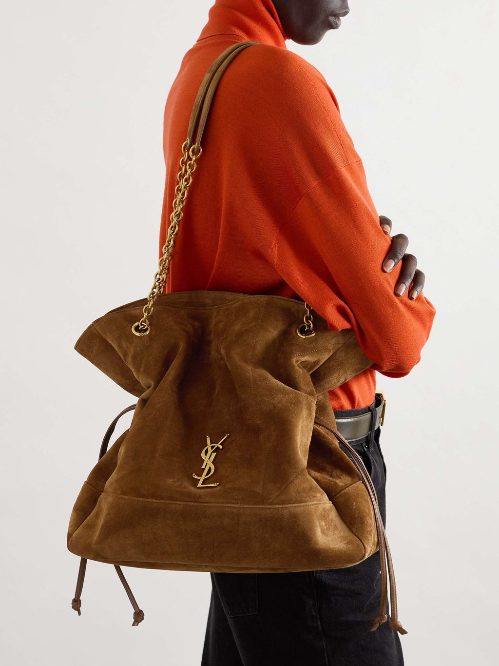 SAINT LAURENT JAMIE SHOPPING in suede-CARAMEL COGNAC