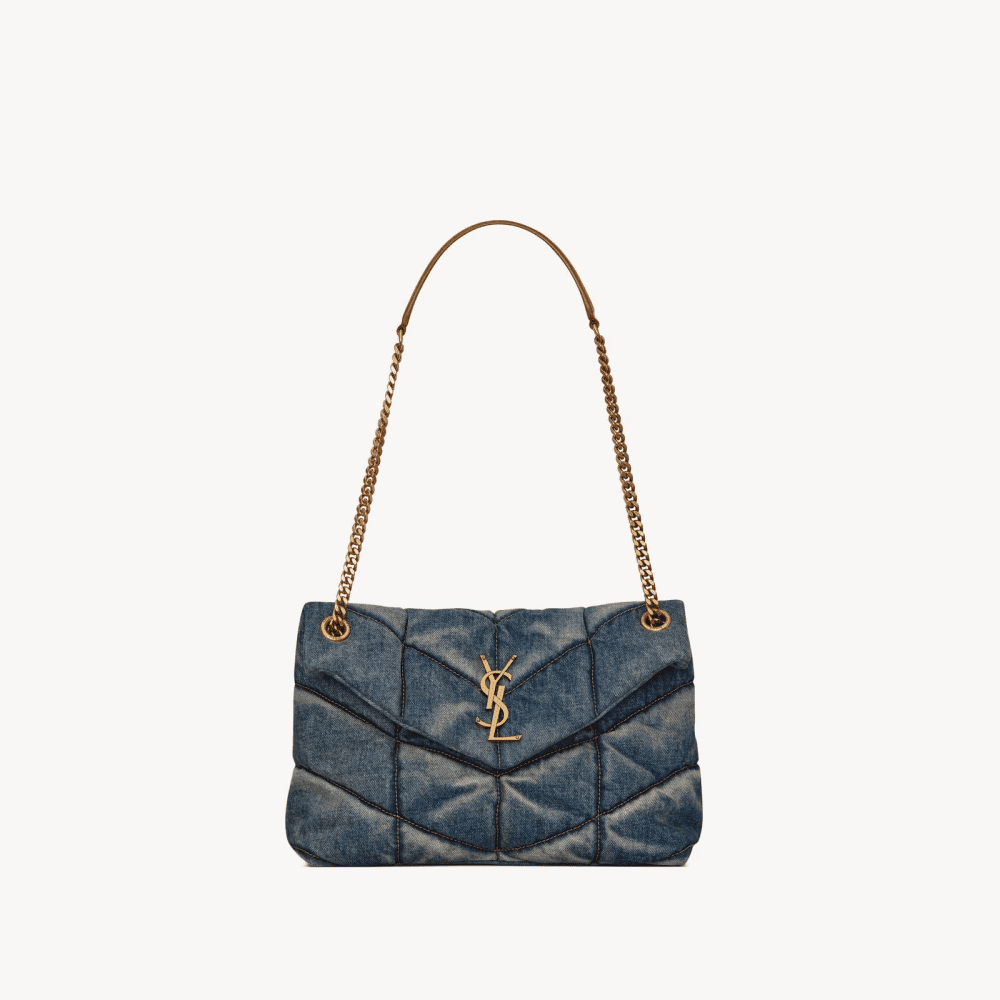 SAINT LAURENT PUFFER SMALL IN SUEDE AND DENIM