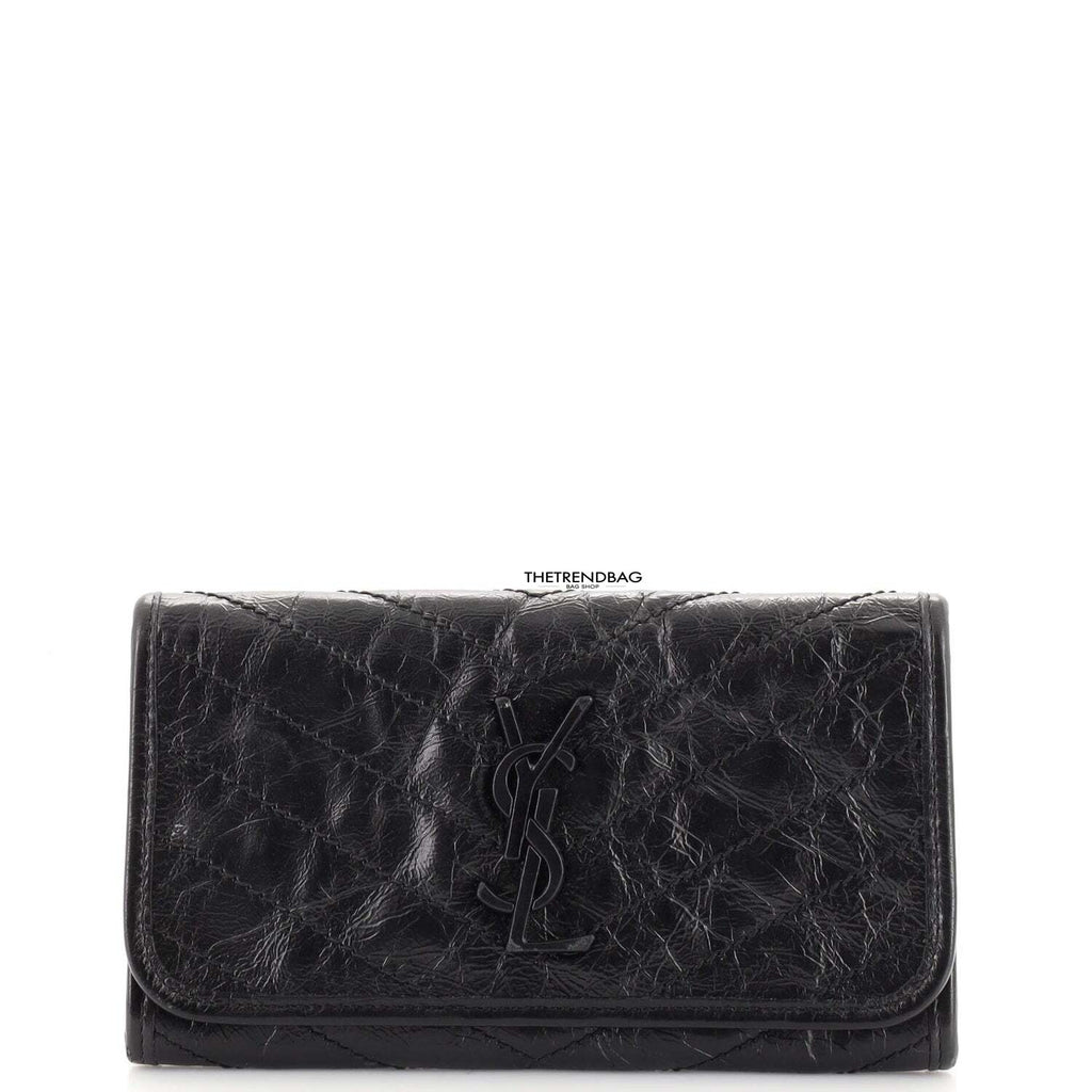 Saint Laurent Niki Flap Wallet Matelasse Chevron Leather Long