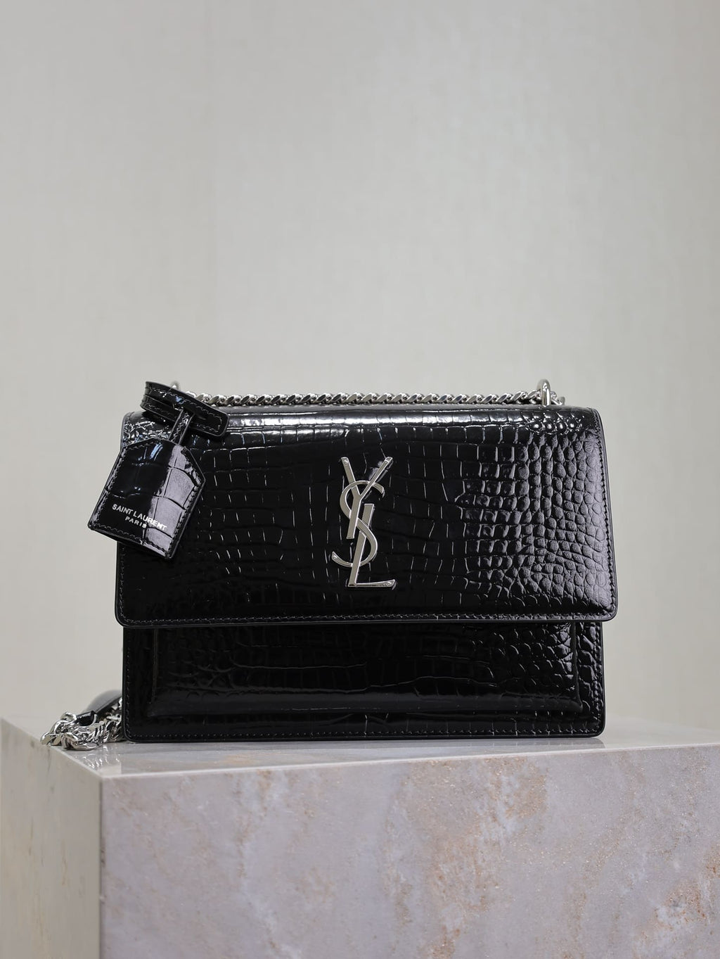 Saint Laurent Sunset Medium In Crocodile Embossed Shiny Leather
