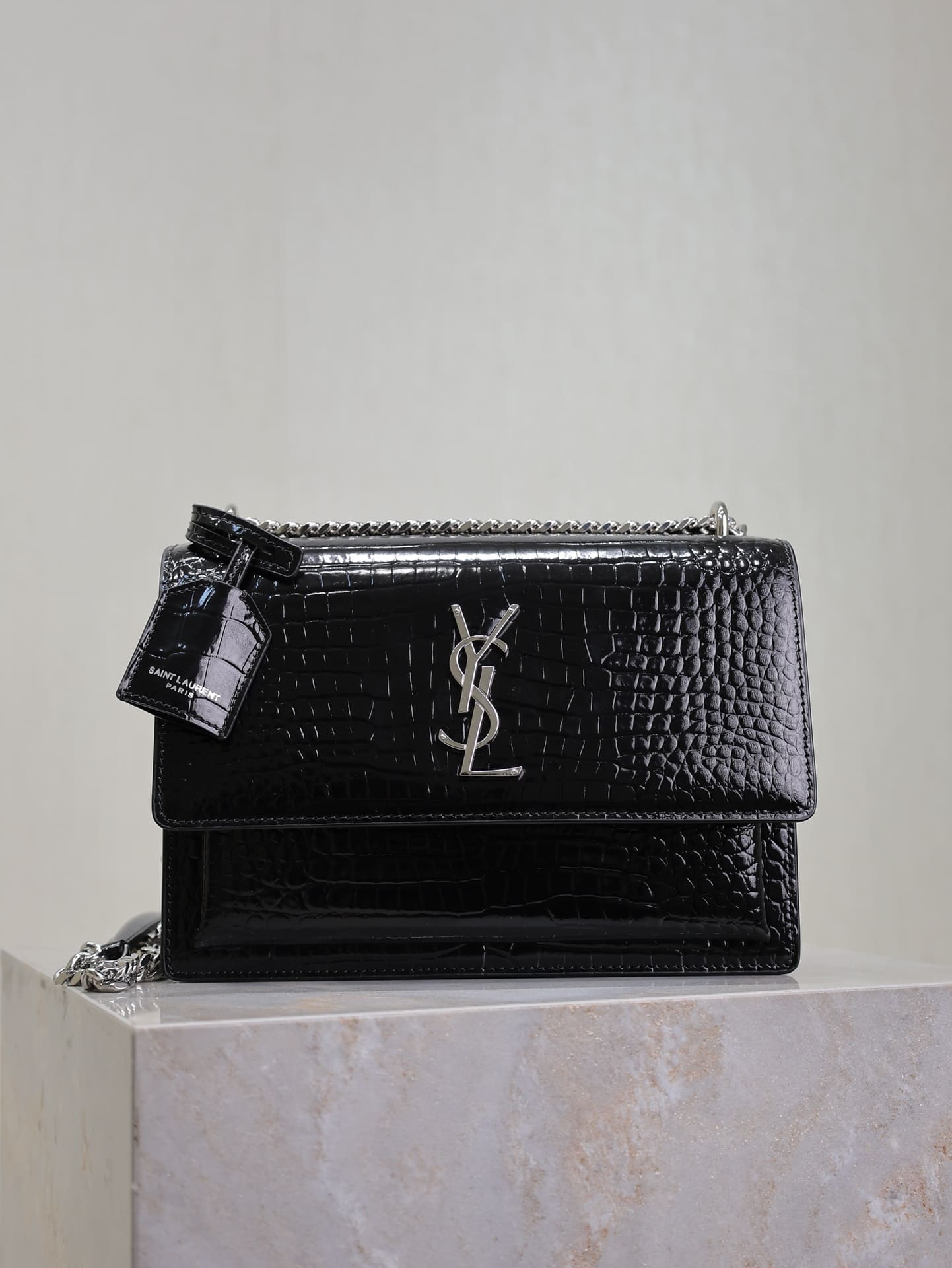Saint Laurent Sunset Medium In Crocodile Embossed Shiny Leather