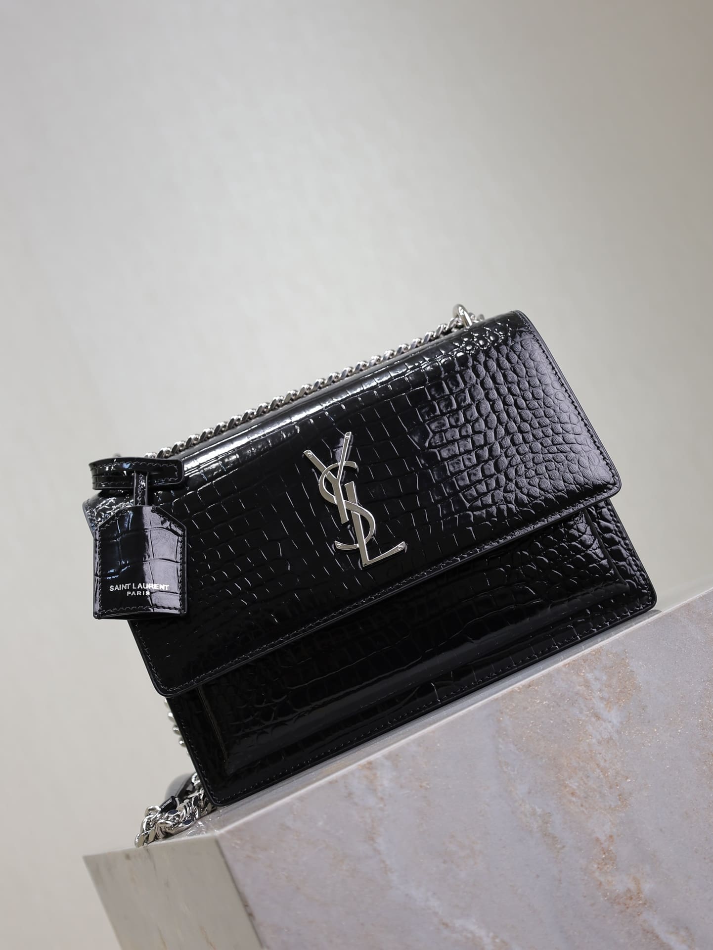 Saint Laurent Sunset Medium In Crocodile Embossed Shiny Leather