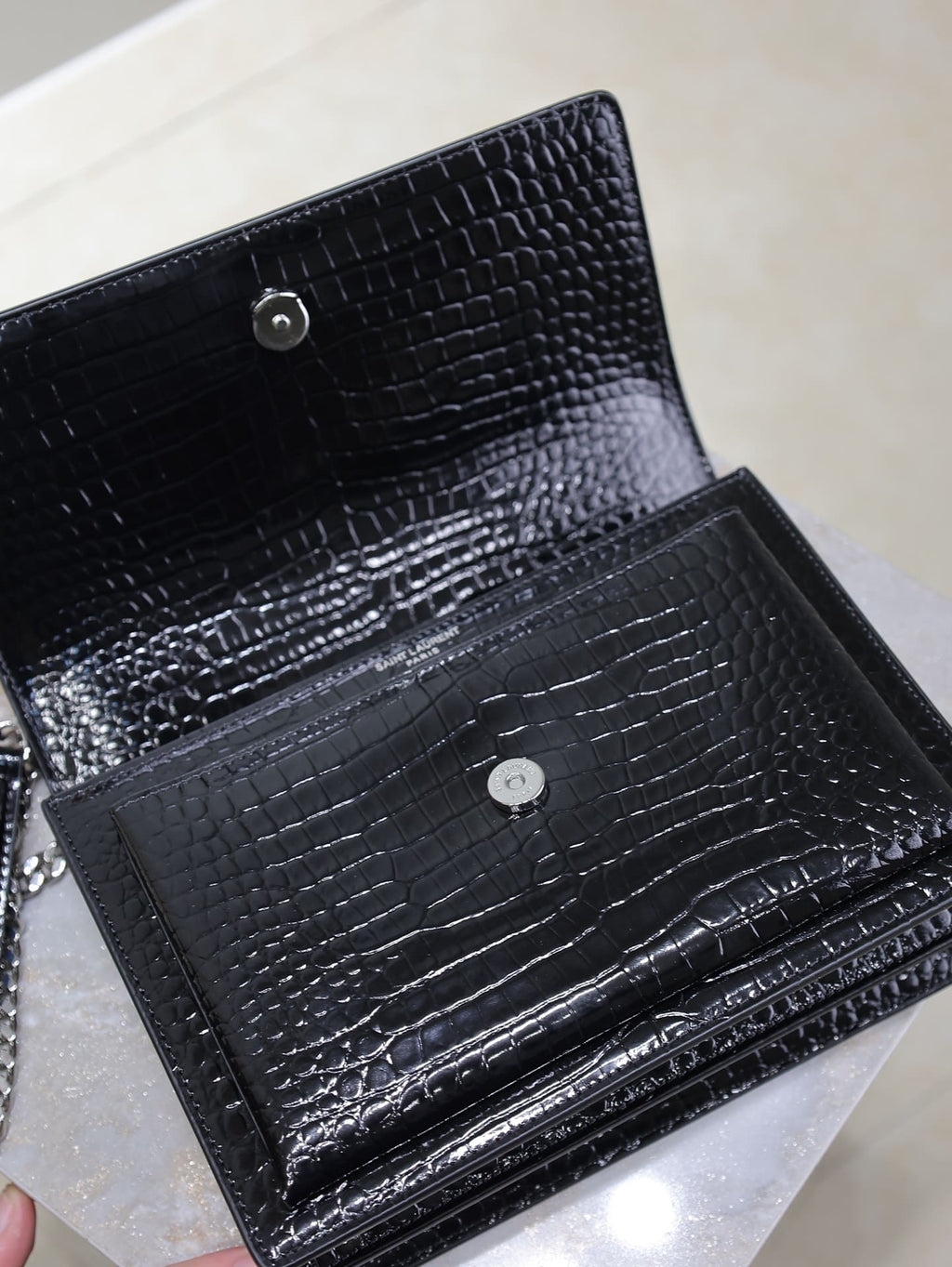 Saint Laurent Sunset Medium In Crocodile Embossed Shiny Leather