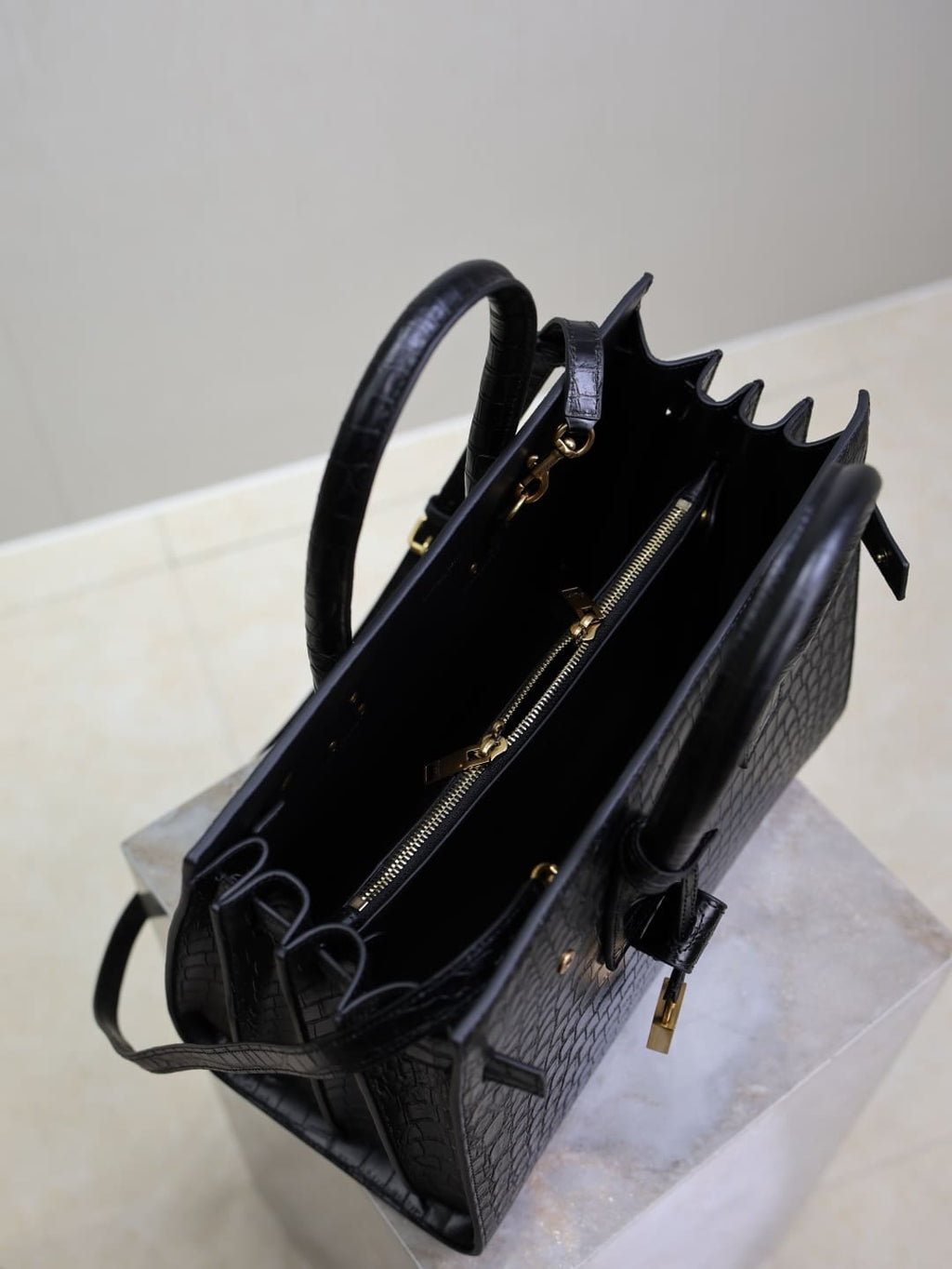 Saint Laurent Classic Sac De Jour Nano In Embossed Crocodile Shi