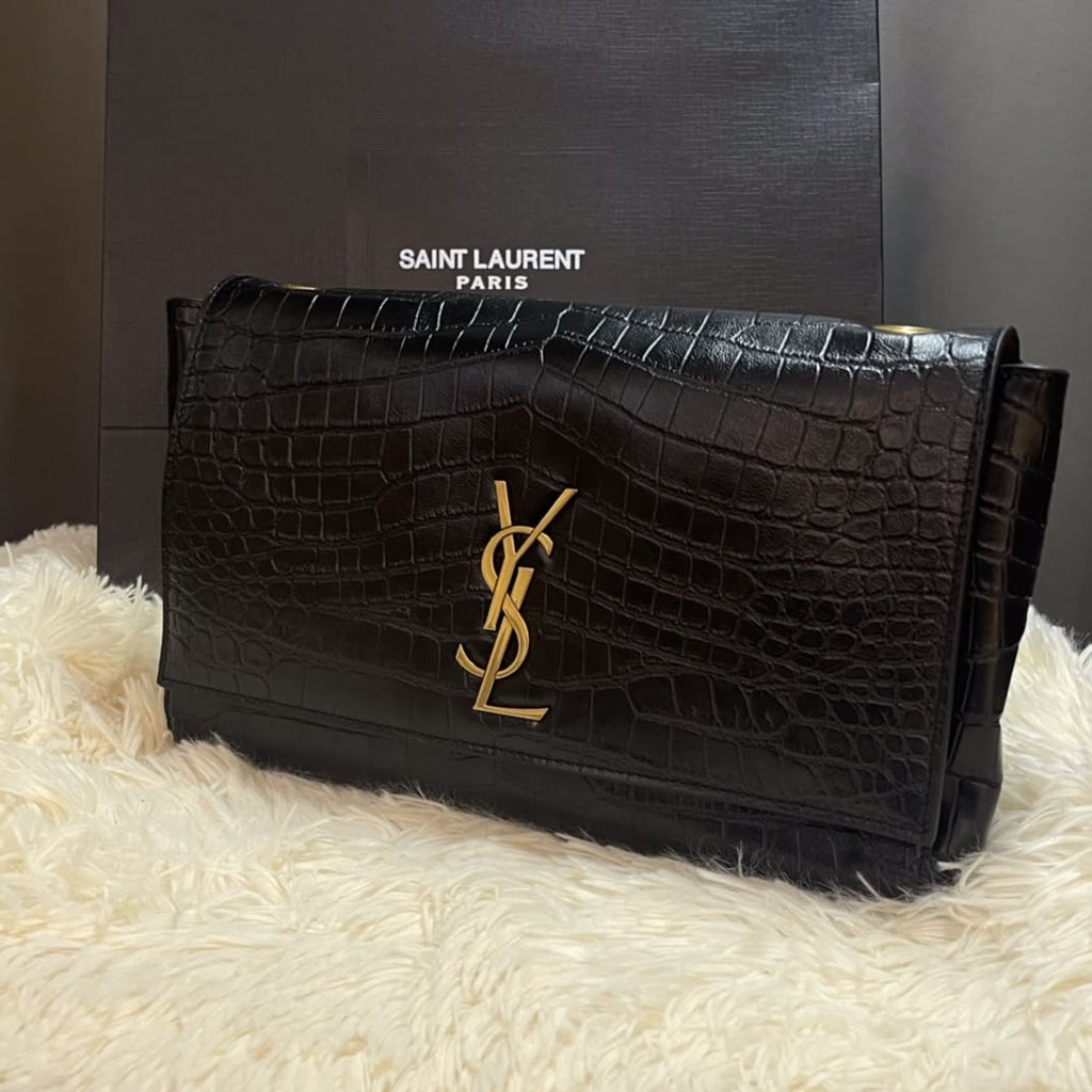 [Master Quality]Saint Laurent Medium Double-Sided Lettering Kate  in Calfskin and Crocodile-Embossed Suede