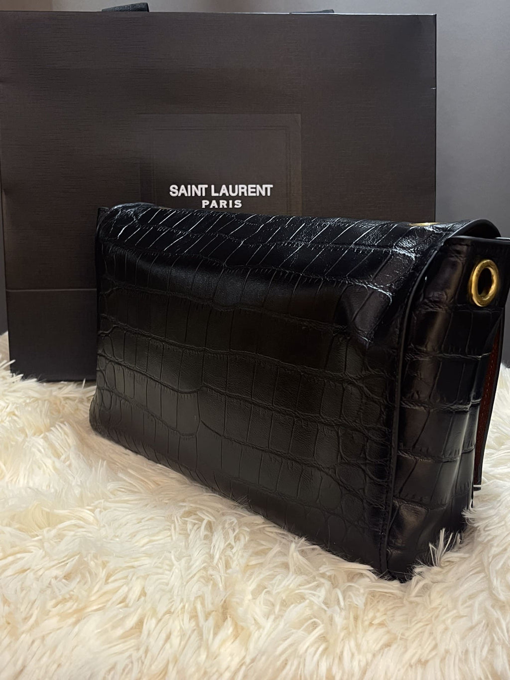 [Master Quality]Saint Laurent Medium Double-Sided Lettering Kate  in Calfskin and Crocodile-Embossed Suede