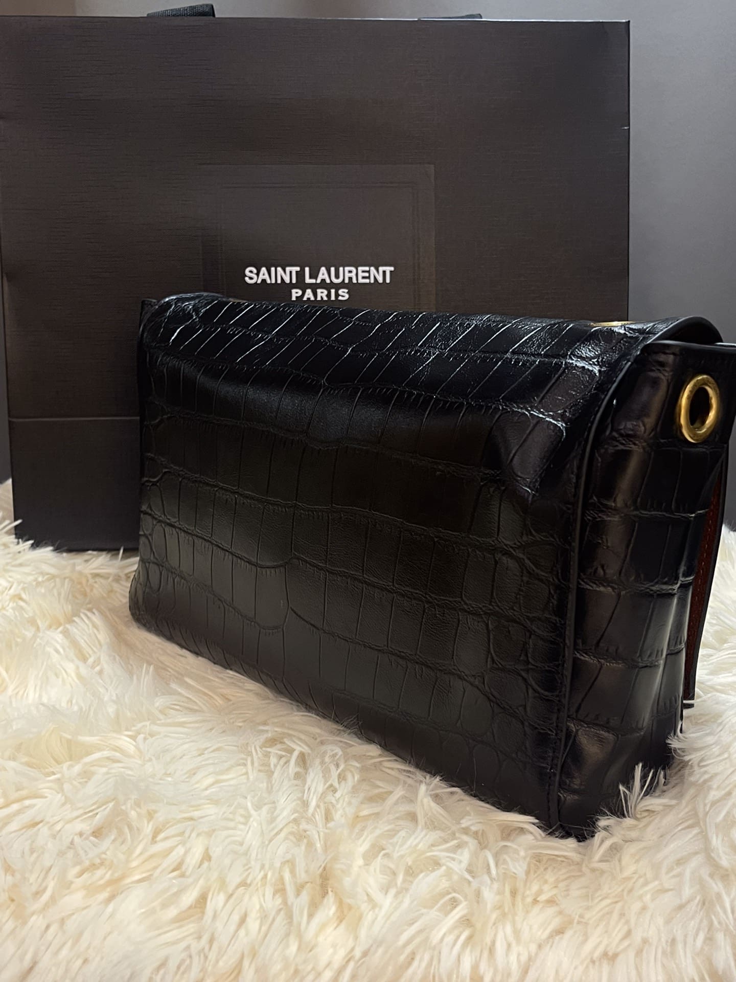 [Master Quality]Saint Laurent Medium Double-Sided Lettering Kate  in Calfskin and Crocodile-Embossed Suede