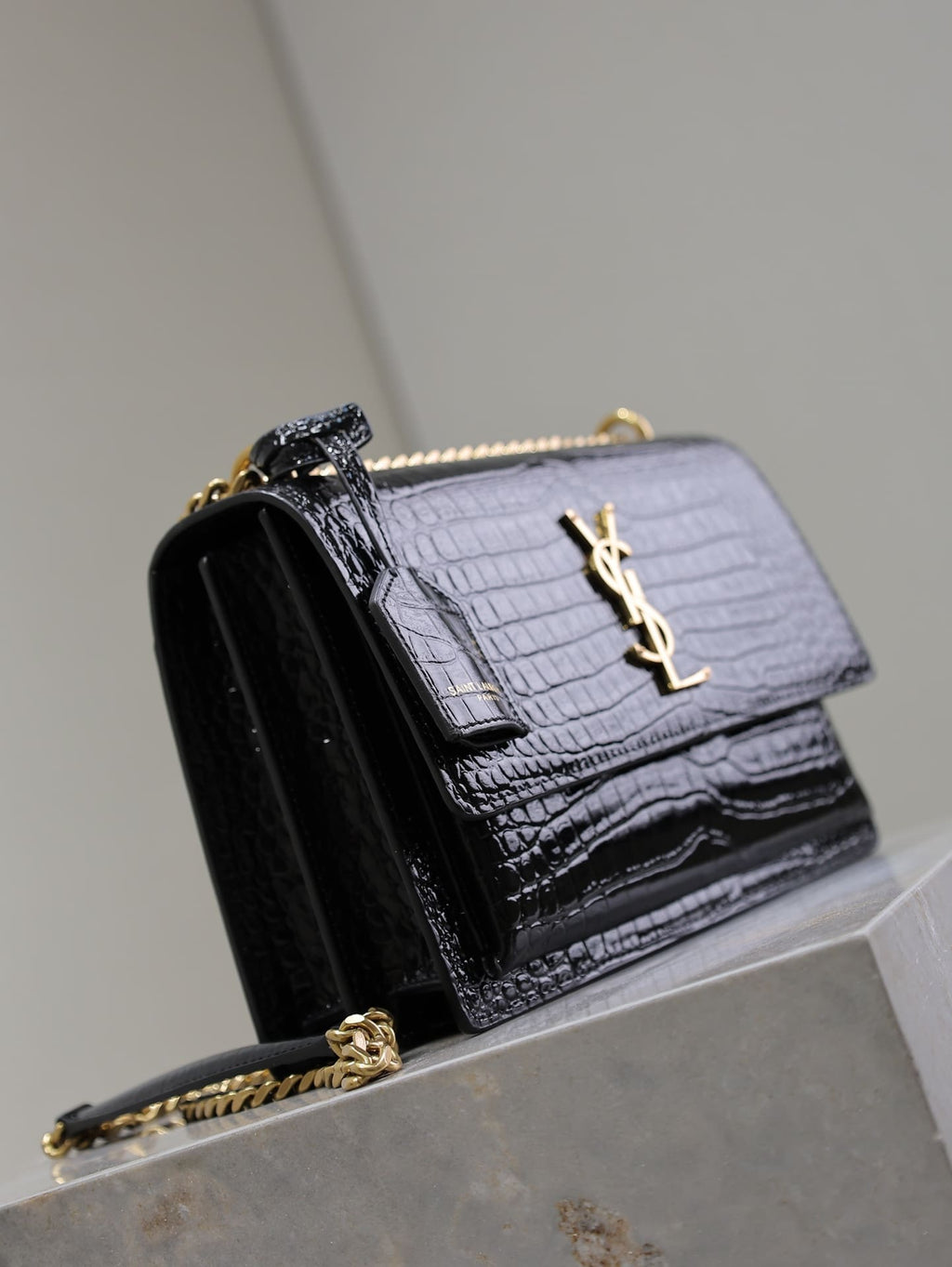 Saint Laurent Sunset Medium YSL Crossbody Bag-Croc-Embossed Leather