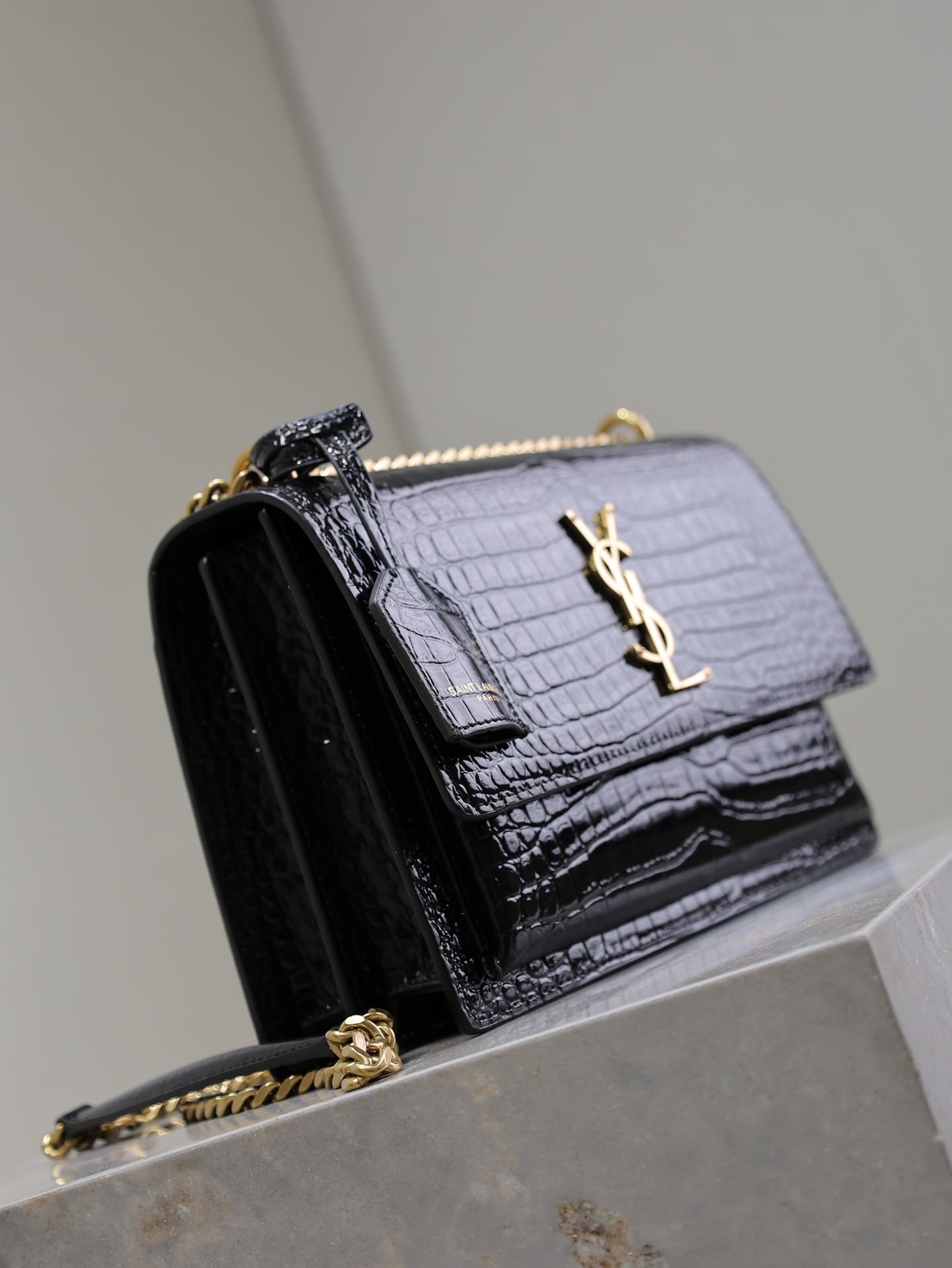 Saint Laurent Sunset Medium YSL Crossbody Bag-Croc-Embossed Leather