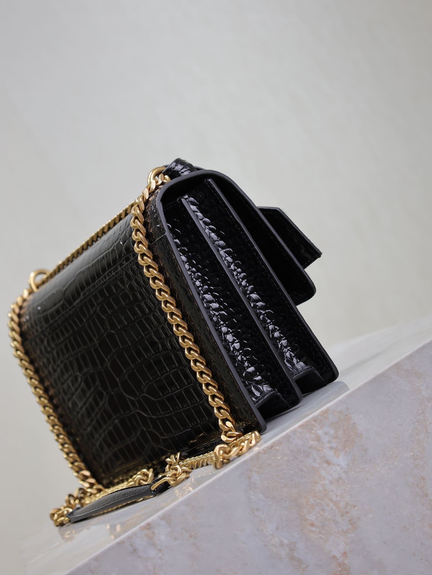 Saint Laurent Sunset Medium YSL Crossbody Bag-Croc-Embossed Leather