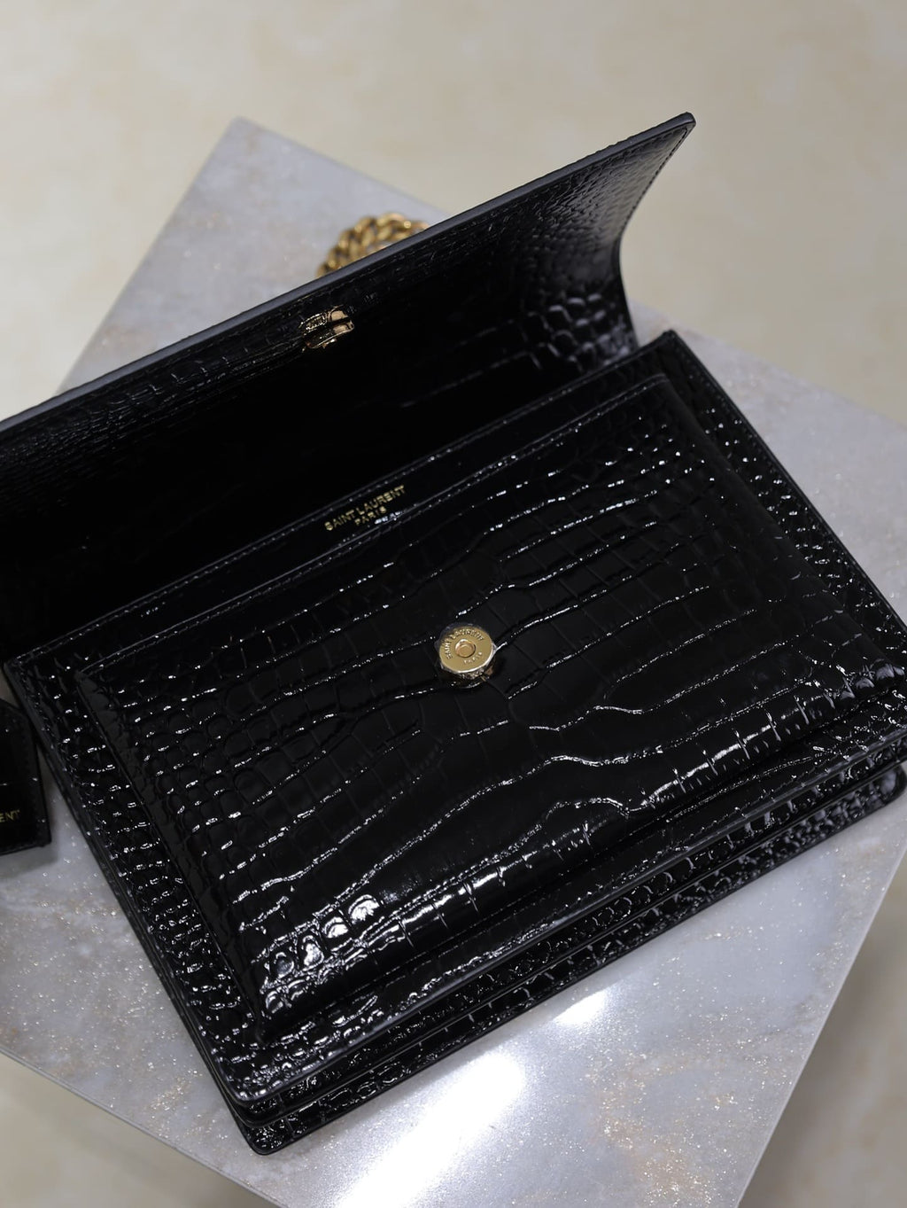 Saint Laurent Sunset Medium YSL Crossbody Bag-Croc-Embossed Leather