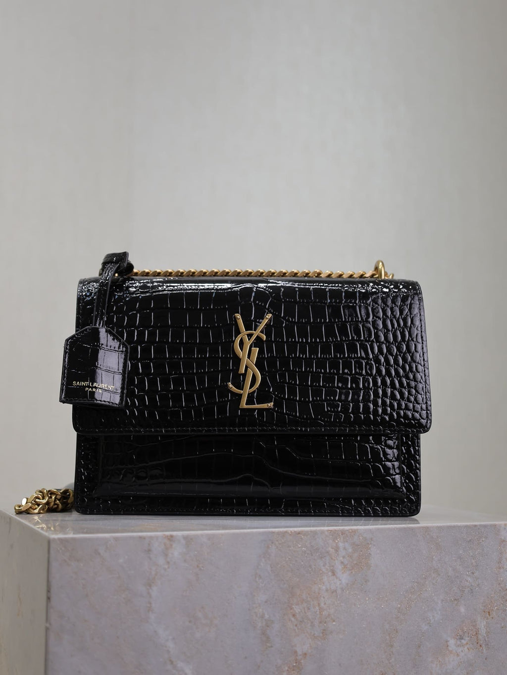 Saint Laurent Sunset Medium YSL Crossbody Bag-Croc-Embossed Leather
