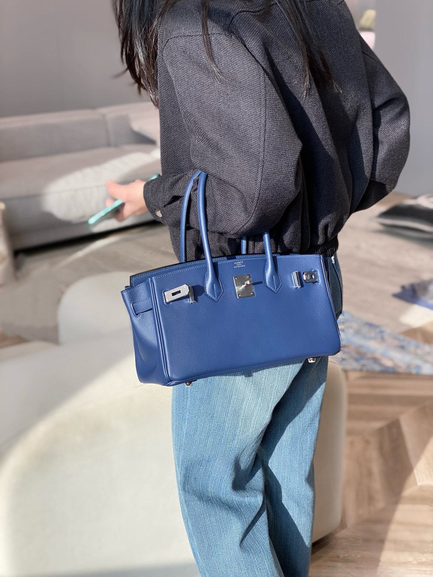 Hermès Blue Shoulder Birkin 29 Palladium Hardware