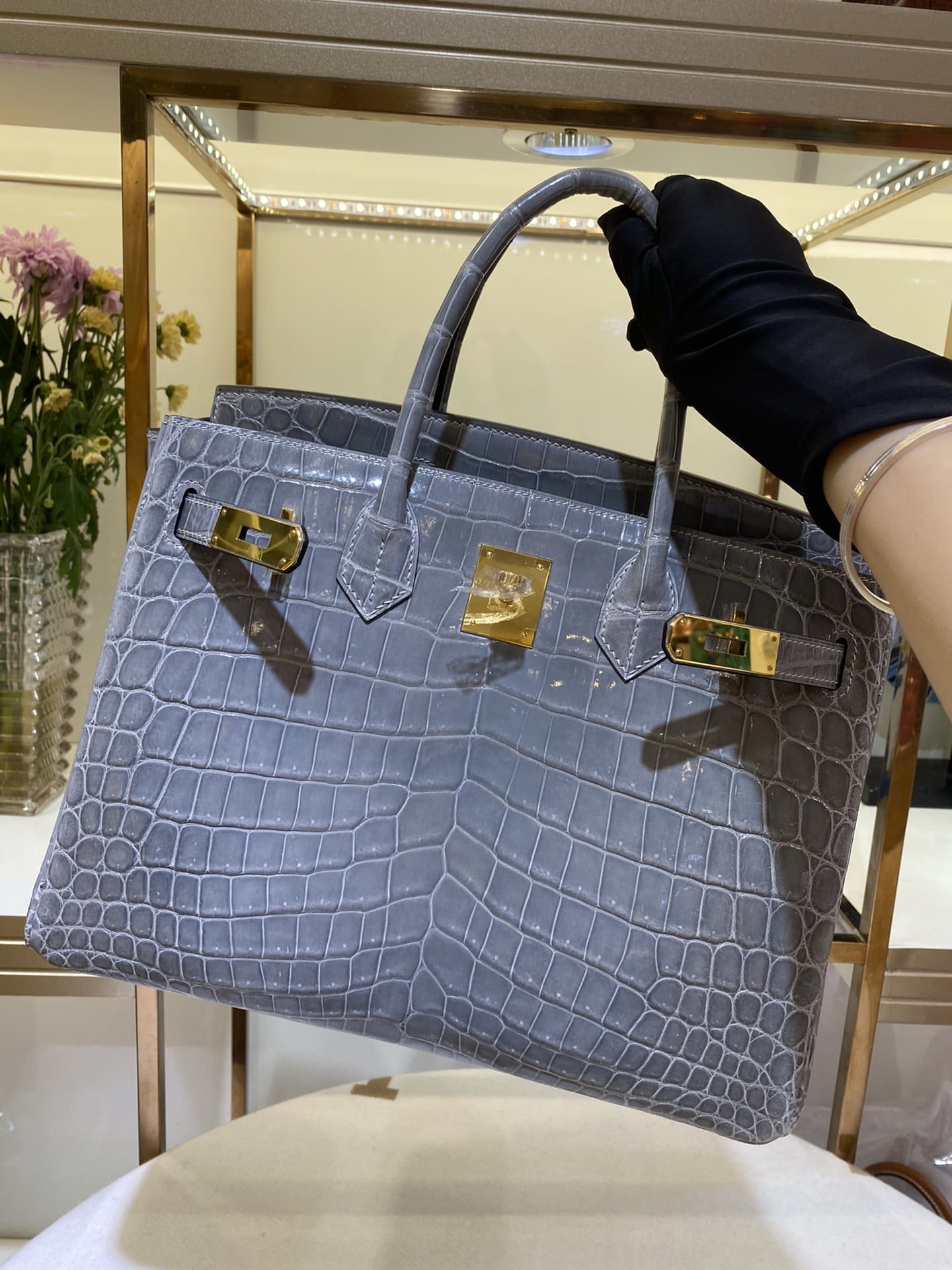 Hermès Birkin 30 Graphite Matte Alligator Gold Hardware