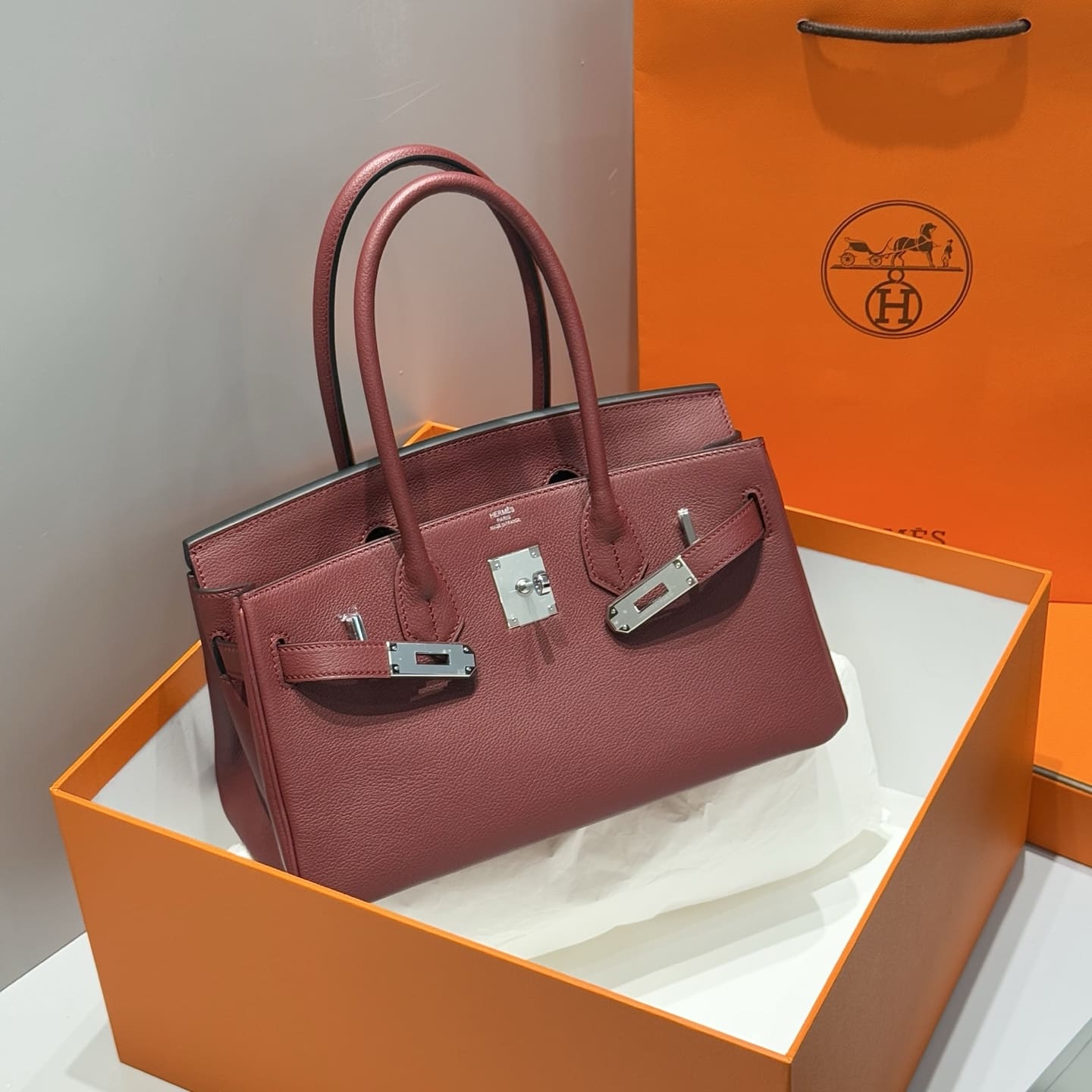 Hermès Rouge Evercolor Shoulder Birkin 29 Palladium Hardware