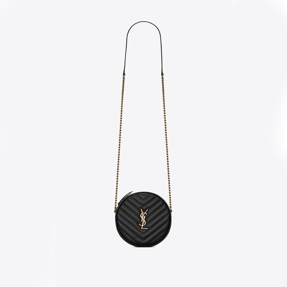 SAINT LAURENT VINYLE ROUND QUILTED GRAIN LEATHER ROUND BAG