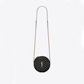 SAINT LAURENT VINYLE ROUND QUILTED GRAIN LEATHER ROUND BAG