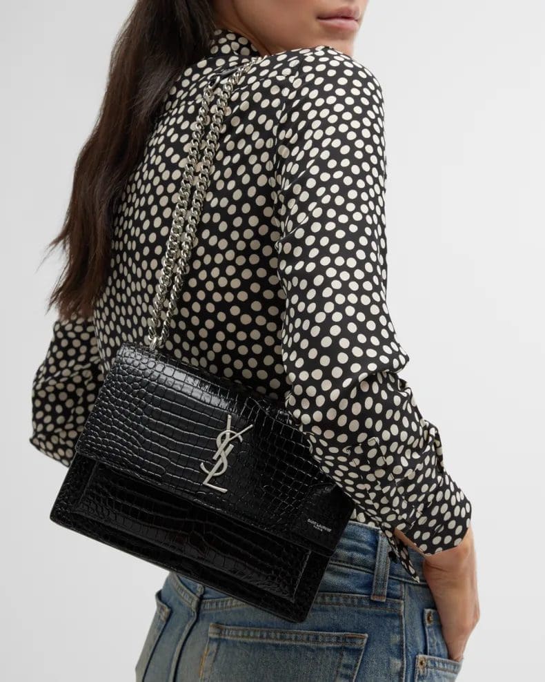 Saint Laurent Sunset Medium In Crocodile Embossed Shiny Leather